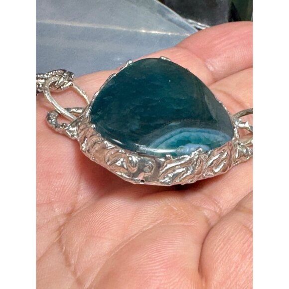 Indian Moss Agate Gemstone Artisan Pendant Necklace/Bracelet Silver Blend Frame - Picture 4 of 14